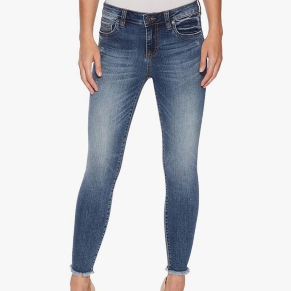 Rag & Bone size 30 med blue High Rise Anke Skinny frayed raw hem stretch jeans